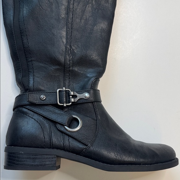 GUESS G Harvest Tall Riding Black Leather Buckle Boots Size 8 - Picture 16 of 16